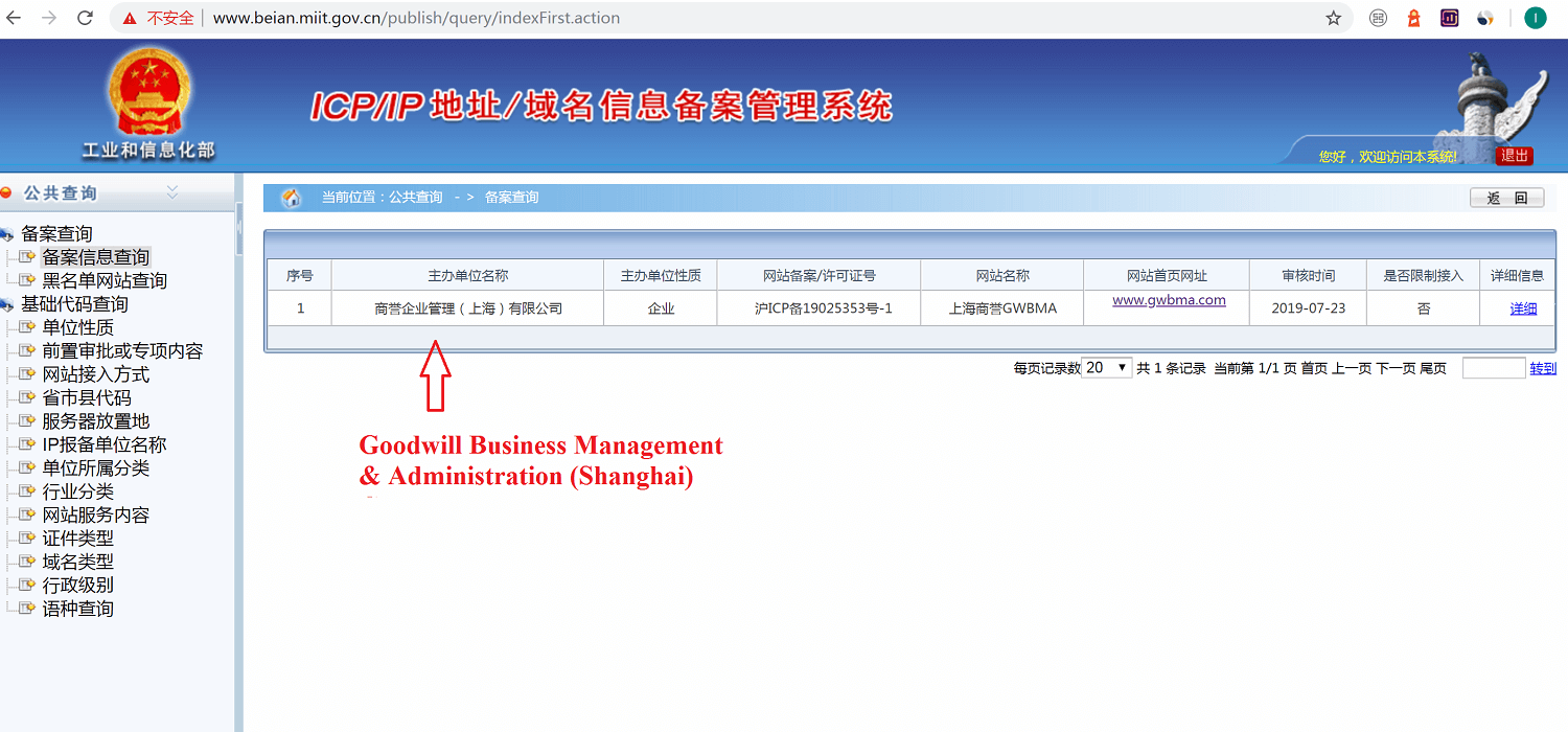 Chinese website ICP and company name